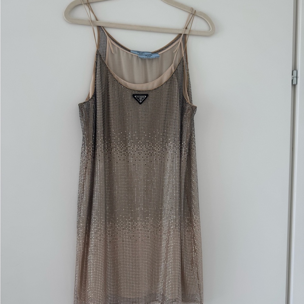 Prada Crystal Embellished Mesh Mini Dress